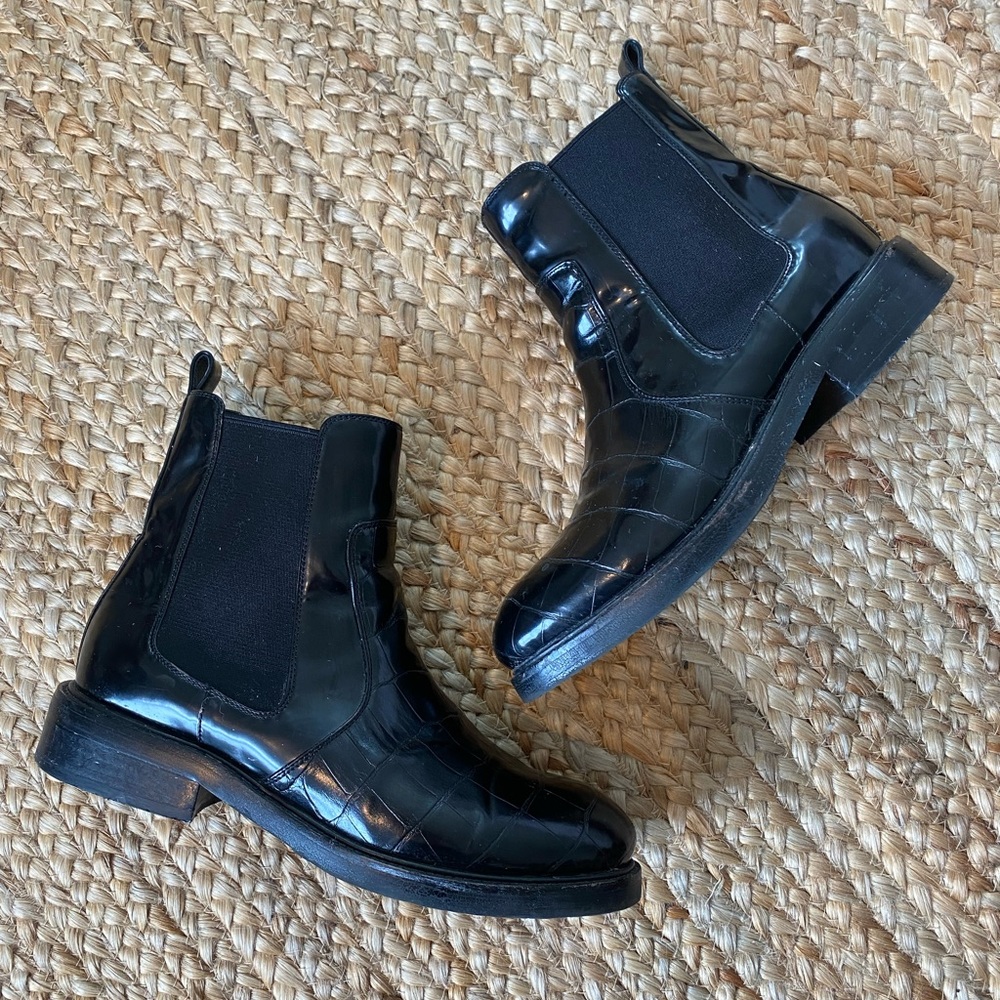 Jeffrey Campbell, Faux Leather Black Chelsea Boots, Size 9